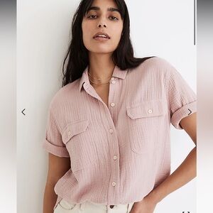 Madewell Lightspun Short-Sleeve Flap-Pocket Shirt